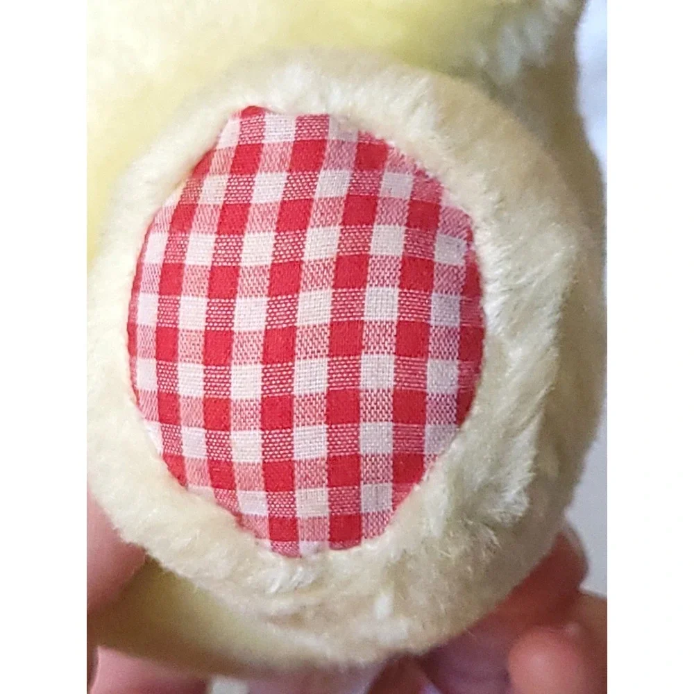 Vtg Dan Dee Yellow Teddy Bear Wind Up Musical Red/blue Gingham Heart Nose Plush